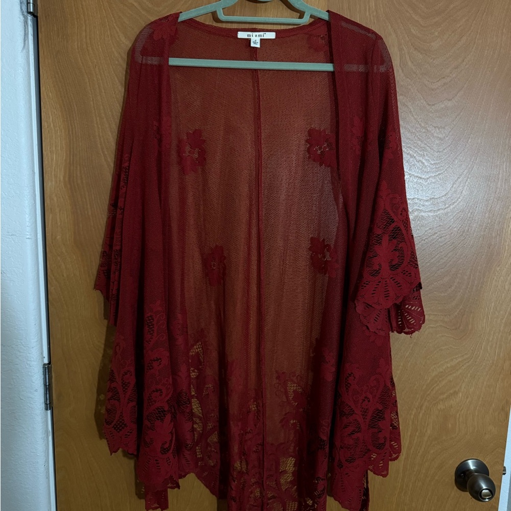 Sheer Red Lace Kimono